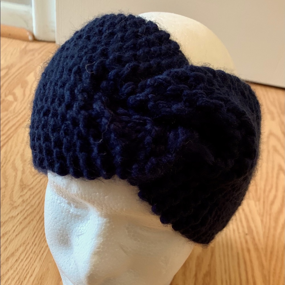 Hand knitted dark blue ear warmer